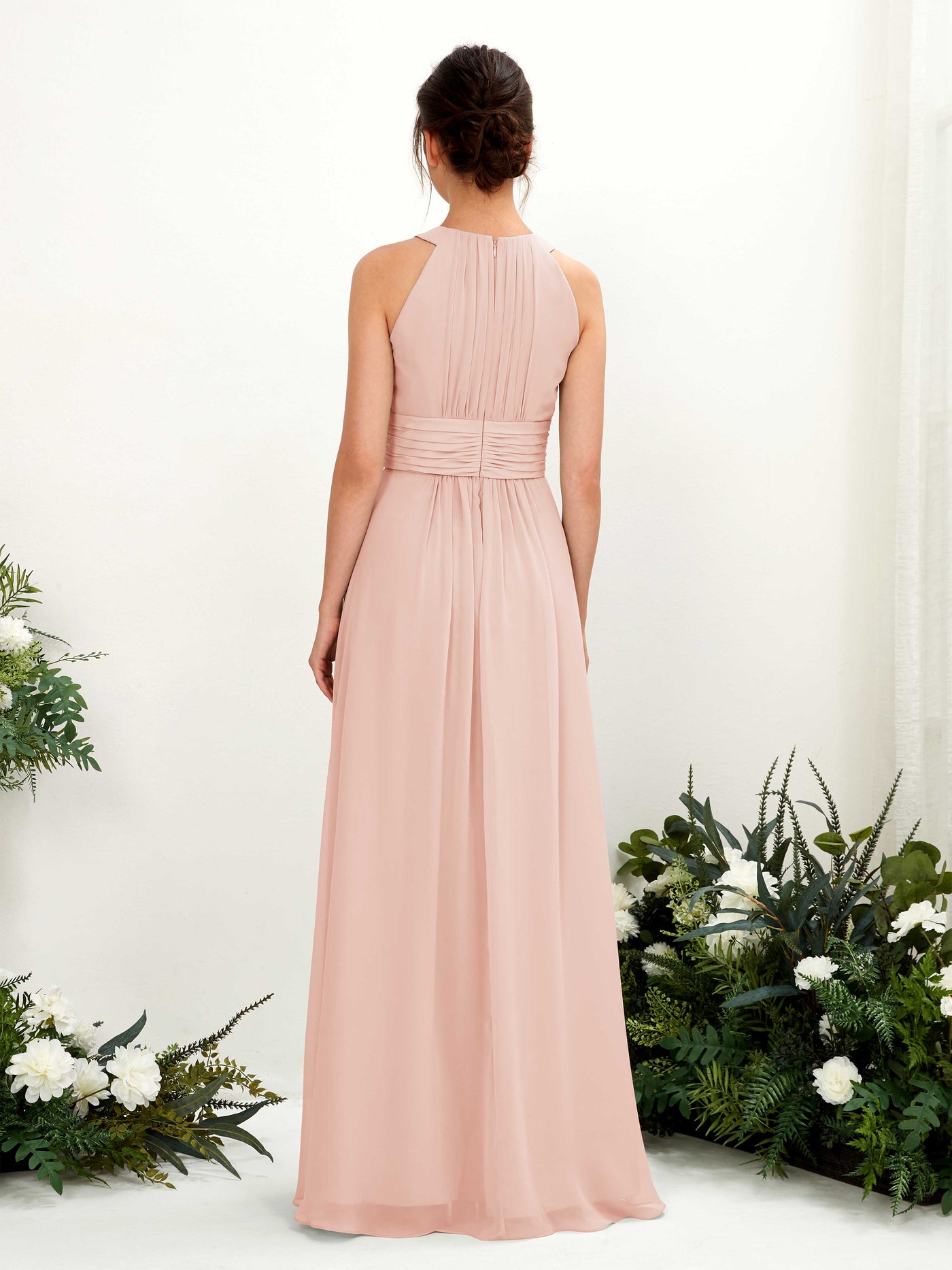 Carlyna A-Linien-Kleid Rundhals Bodenlang gerafft Brautjungfernkleider Perlrosa #farbe_perlrosa