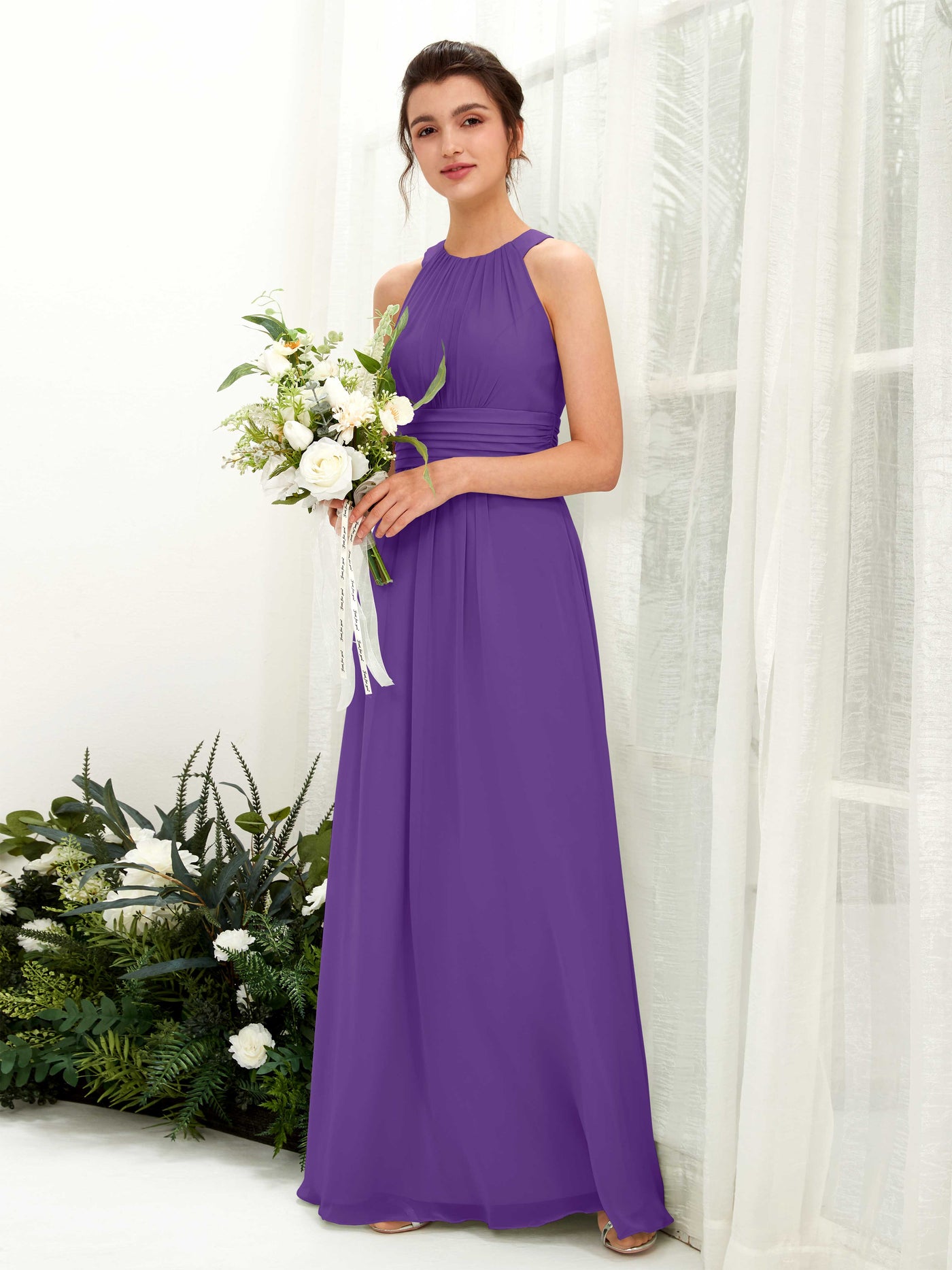 Carlyna A-Linien-Kleid Rundhals Bodenlang gerafft Brautjungfernkleider Regency #farbe_regency