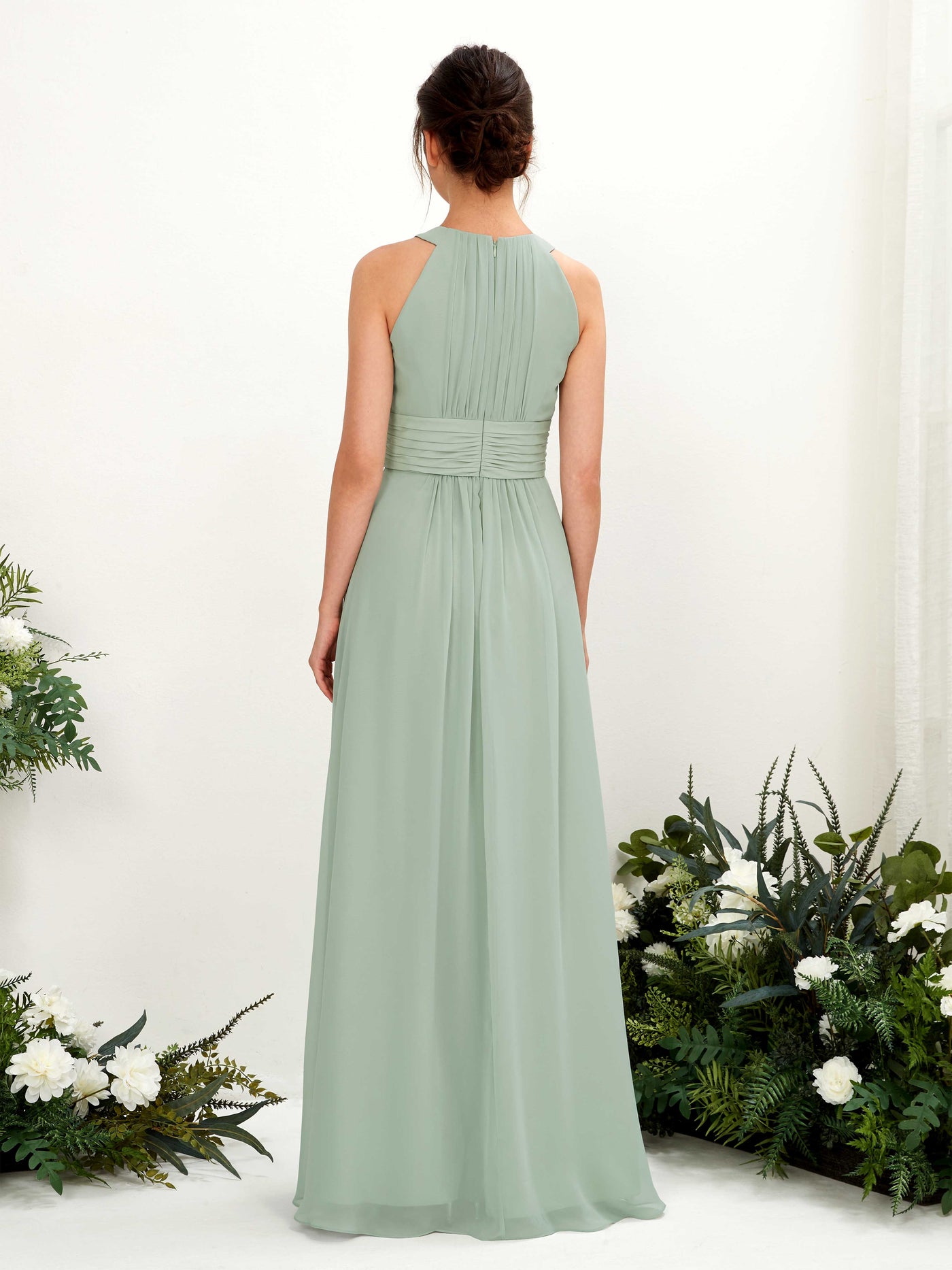 Carlyna A-Linien-Kleid Rundhals Bodenlang gerafft Brautjungfernkleider Salbeigrün #farbe_salbeigr-n