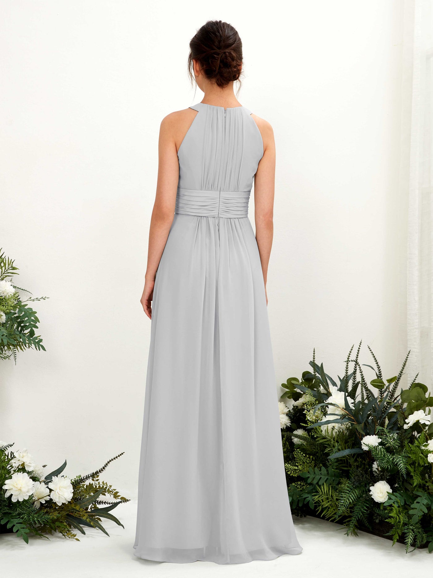 Carlyna A-Linien-Kleid Rundhals Bodenlang gerafft Brautjungfernkleider Silber #farbe_silber