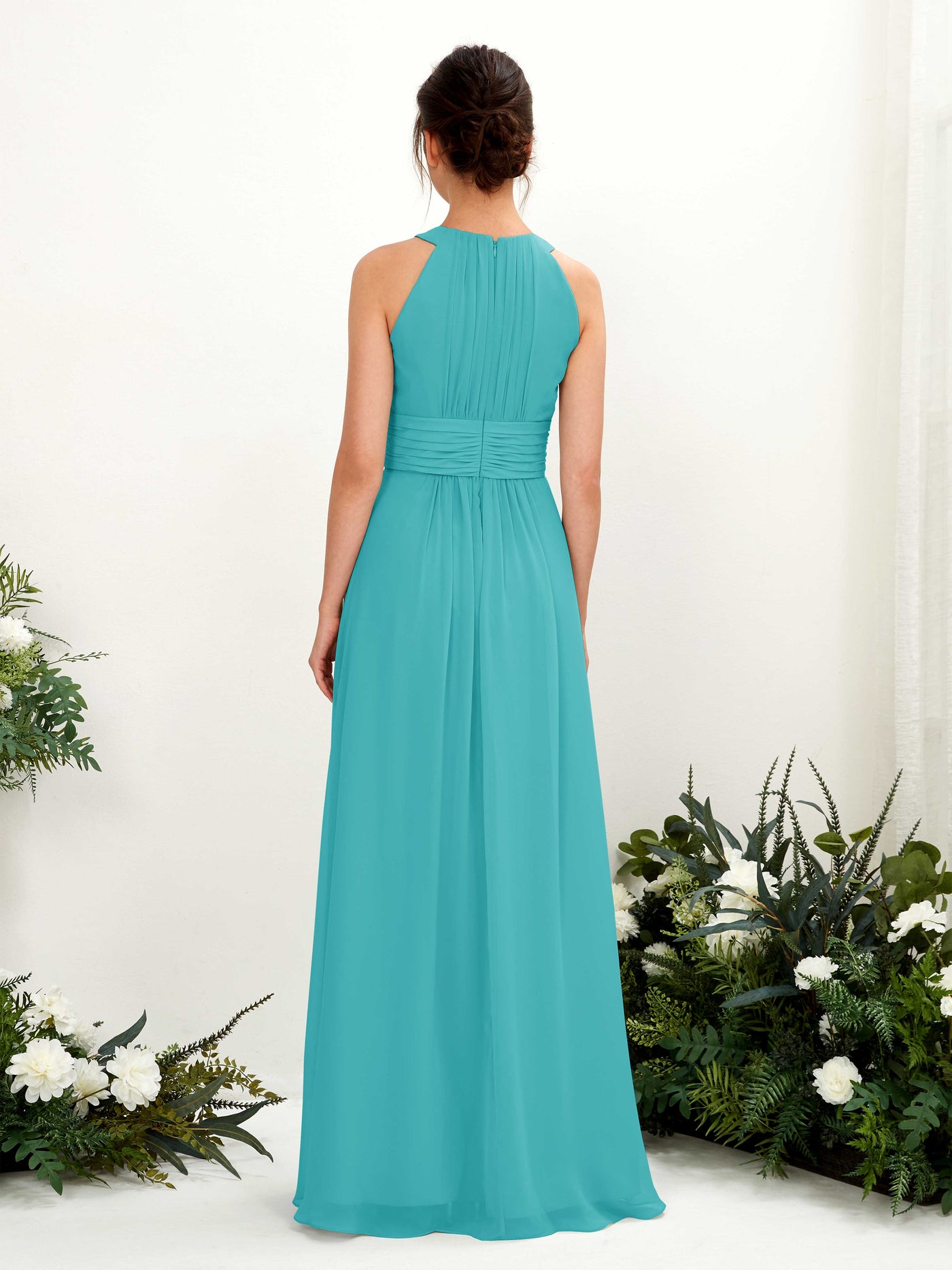 Carlyna A-Linien-Kleid Rundhals Bodenlang gerafft Brautjungfernkleider Türkis #farbe_t-rkis