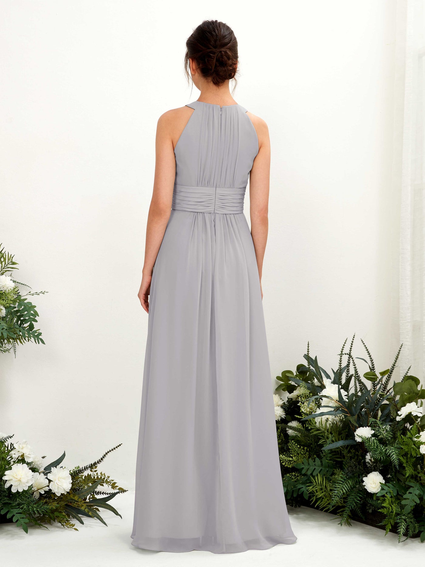 Carlyna A-Linien-Kleid Rundhals Bodenlang gerafft Brautjungfernkleider Taube #farbe_taube