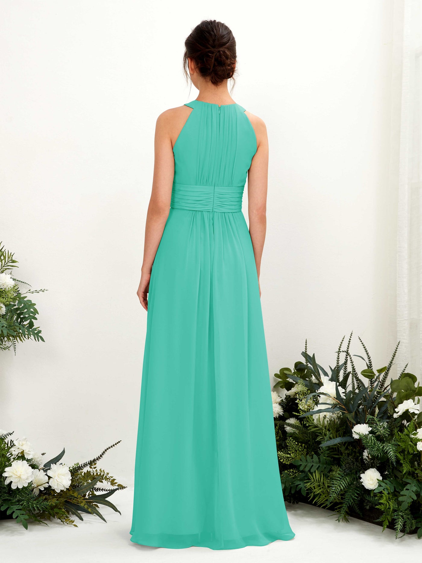Carlyna A-Linien-Kleid Rundhals Bodenlang gerafft Brautjungfernkleider Tiffany-Blau #farbe_tiffany-blau