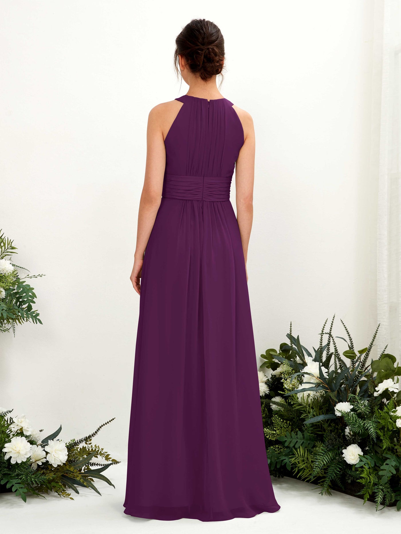 Carlyna A-Linien-Kleid Rundhals Bodenlang gerafft Brautjungfernkleider Traube #farbe_traube
