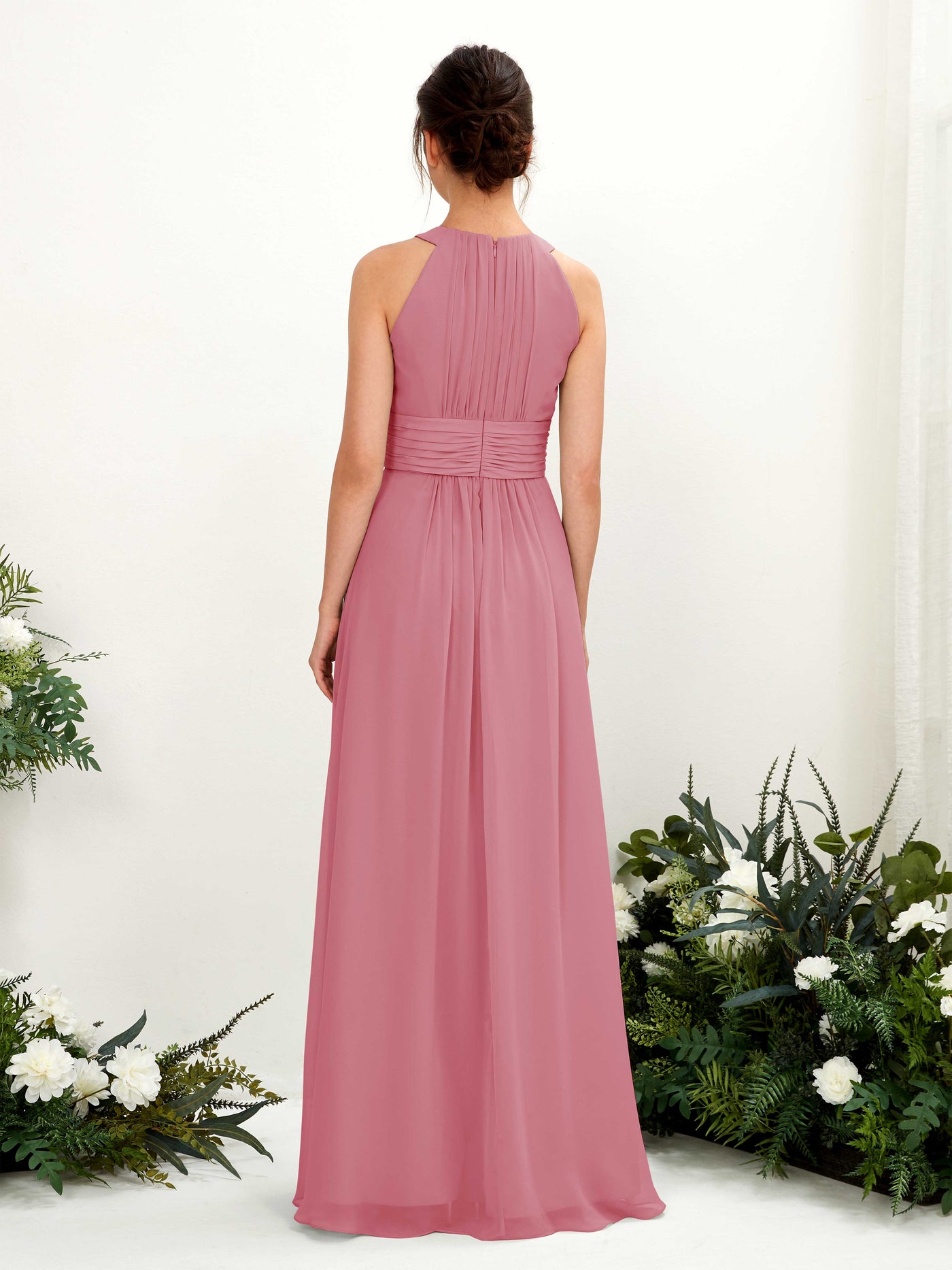 Carlyna A-Linien-Kleid Rundhals Bodenlang gerafft Brautjungfernkleider Wüstenrose #farbe_w-stenrose