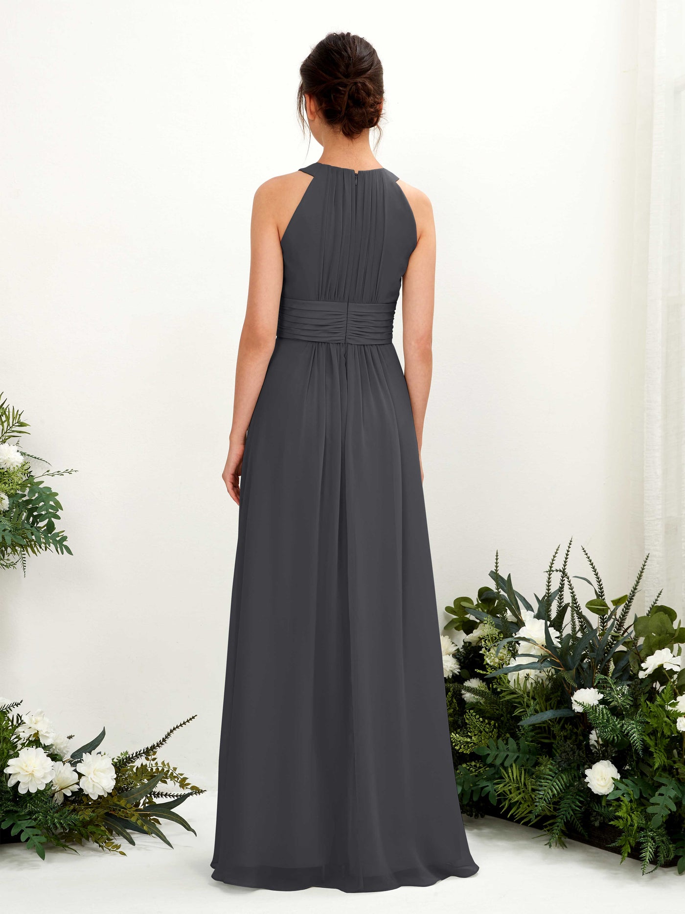 Carlyna A-Linien-Kleid Rundhals Bodenlang gerafft Brautjungfernkleider Zinnfarben #farbe_zinnfarben