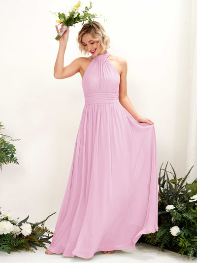 Carlyna A-Linien-Kleid Rundhals Bodentiefe Brautjungfernkleider Bonbonrosa #farbe_bonbonrosa