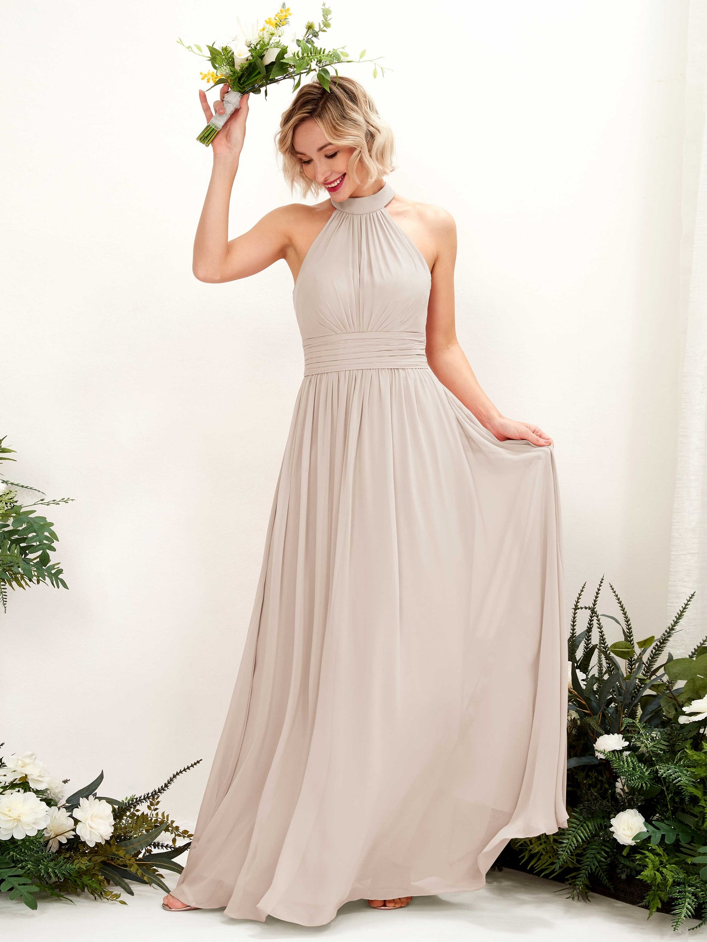 Carlyna A-Linien-Kleid Rundhals Bodentiefe Brautjungfernkleider Champagner #farbe_champagner