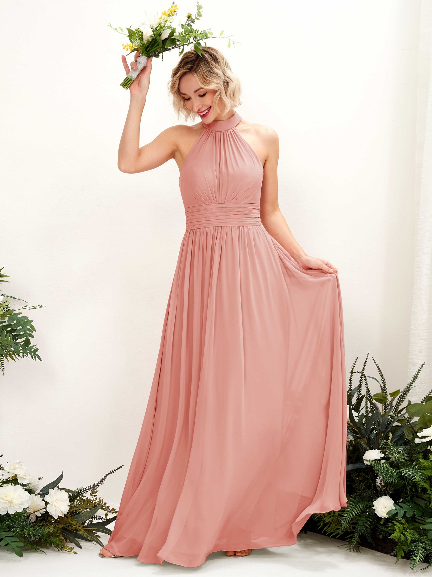 Carlyna A-Linien-Kleid Rundhals Bodentiefe Brautjungfernkleider Champagner-Rose #farbe_champagner-rose