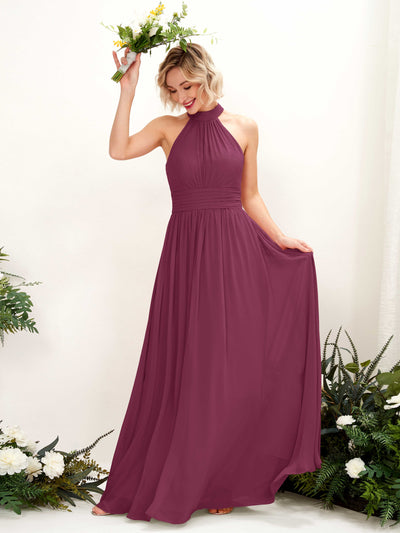 Carlyna A-Linien-Kleid Rundhals Bodentiefe Brautjungfernkleider Chianti #farbe_chianti