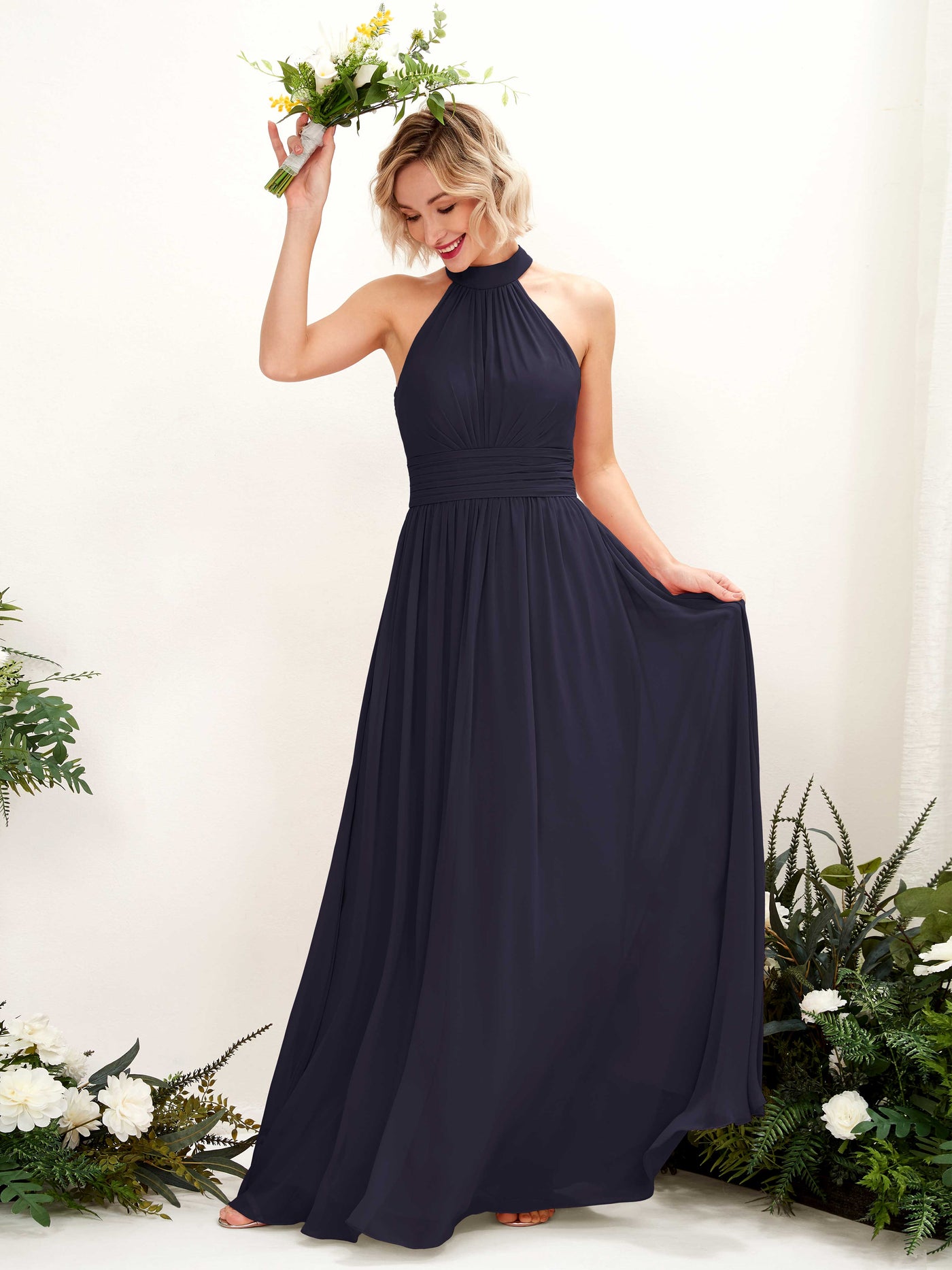 Carlyna A-Linien-Kleid Rundhals Bodentiefe Brautjungfernkleider Dunkel Marineblau #farbe_dunkel-marineblau