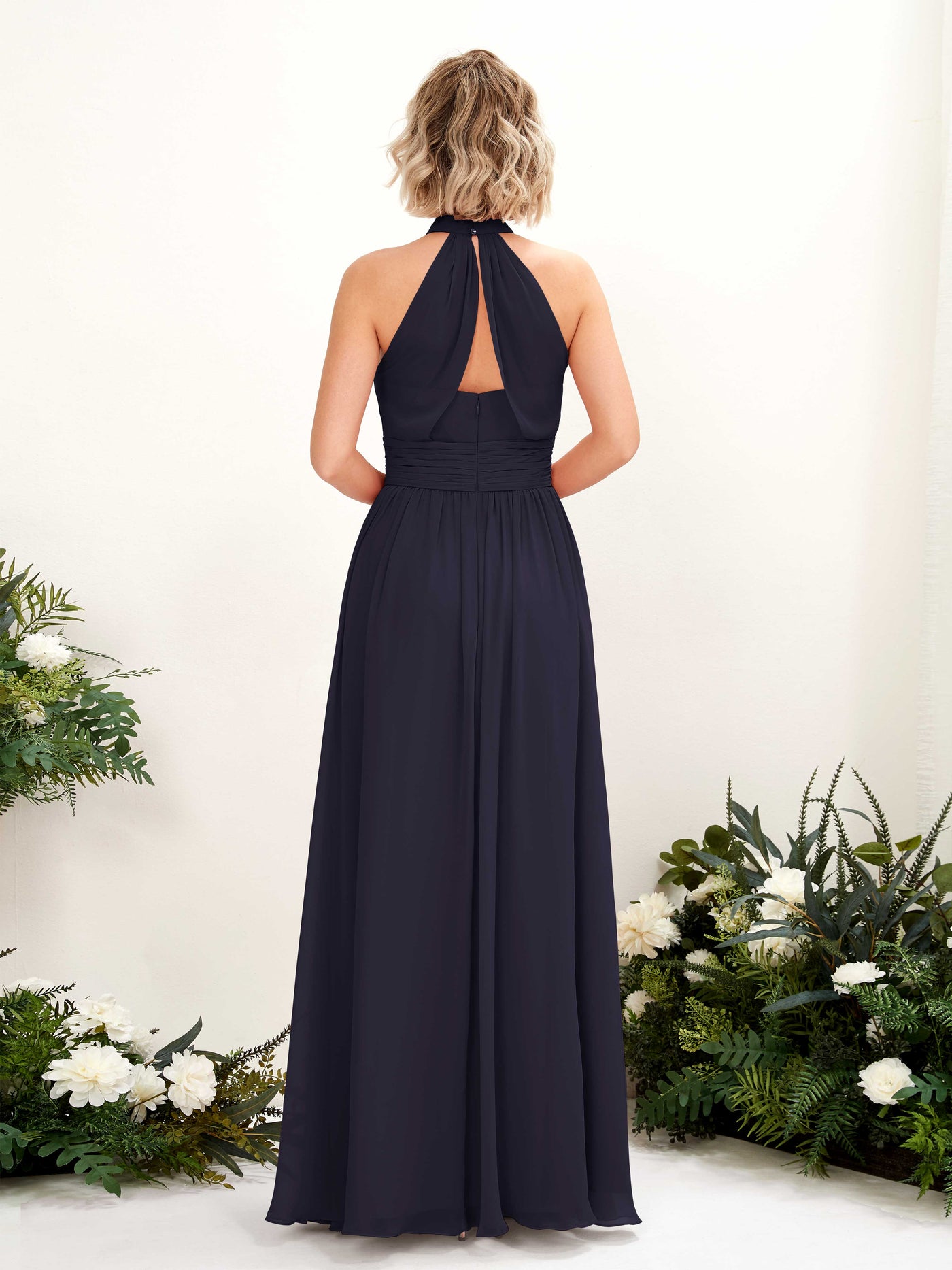 Carlyna A-Linien-Kleid Rundhals Bodentiefe Brautjungfernkleider Dunkel Marineblau #farbe_dunkel-marineblau