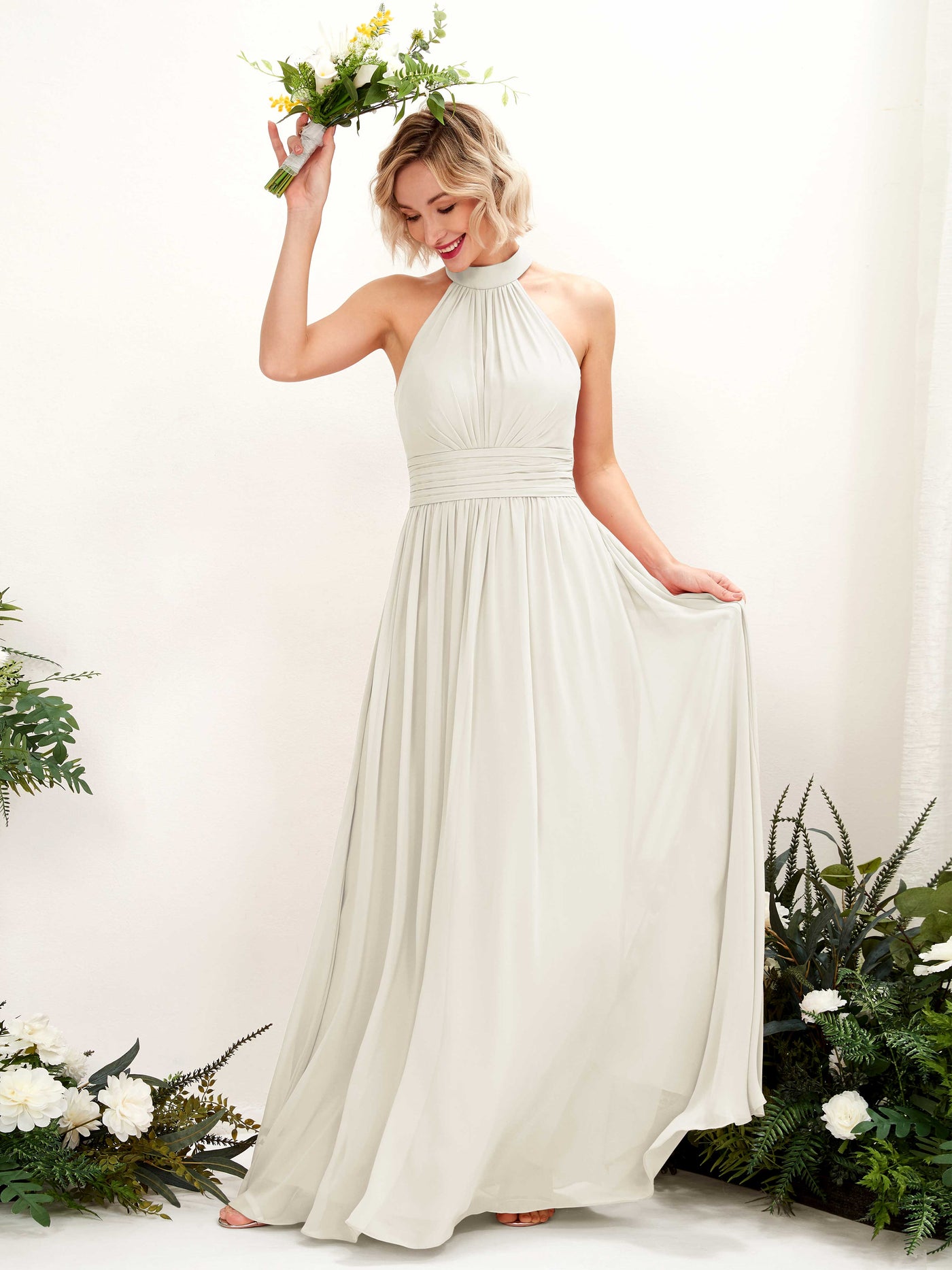 Carlyna A-Linien-Kleid Rundhals Bodentiefe Brautjungfernkleider Elfenbein #farbe_elfenbein