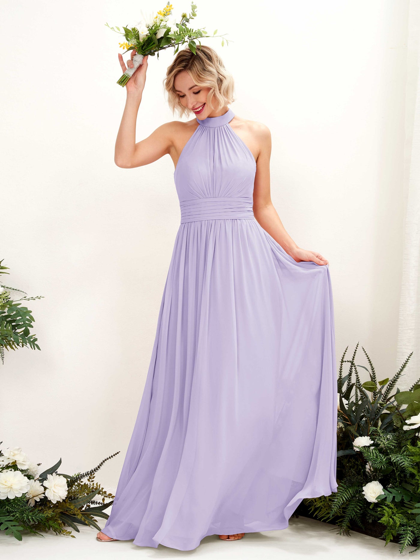 Carlyna A-Linien-Kleid Rundhals Bodentiefe Brautjungfernkleider Flieder #farbe_flieder