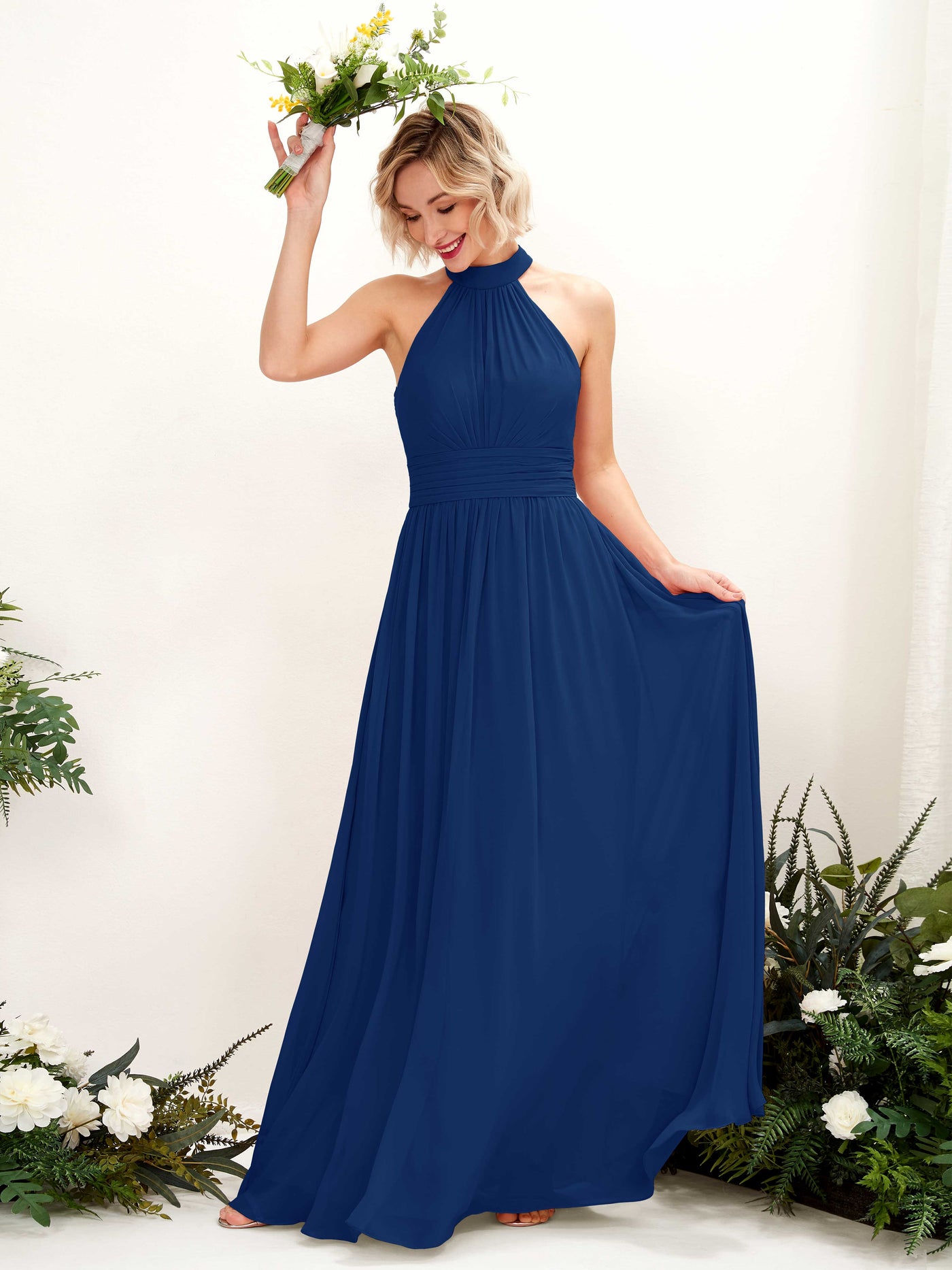 Carlyna A-Linien-Kleid Rundhals Bodentiefe Brautjungfernkleider Königsblau #farbe_k-nigsblau