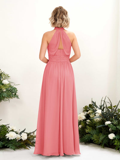 Carlyna A-Linien-Kleid Rundhals Bodentiefe Brautjungfernkleider Korallenrosa #farbe_korallenrosa