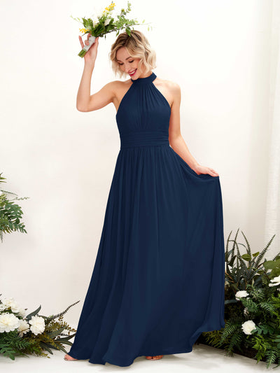 Carlyna A-Linien-Kleid Rundhals Bodentiefe Brautjungfernkleider Marineblau #farbe_marineblau
