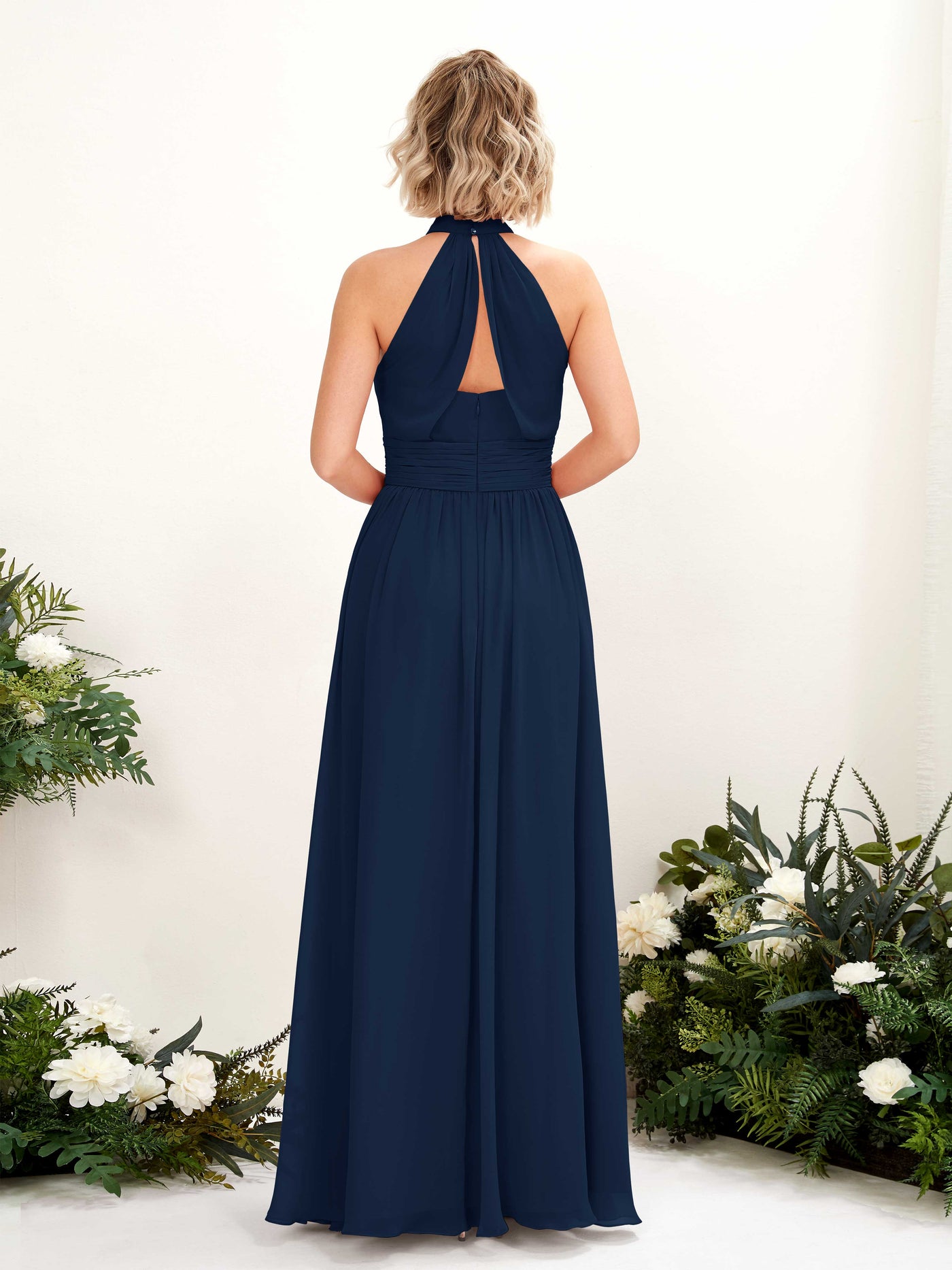 Carlyna A-Linien-Kleid Rundhals Bodentiefe Brautjungfernkleider Marineblau #farbe_marineblau