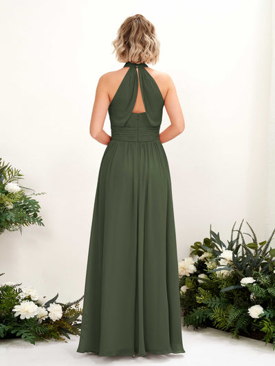 Carlyna A-Linien-Kleid Rundhals Bodentiefe Brautjungfernkleider Martini-Olive #farbe_martini-olive