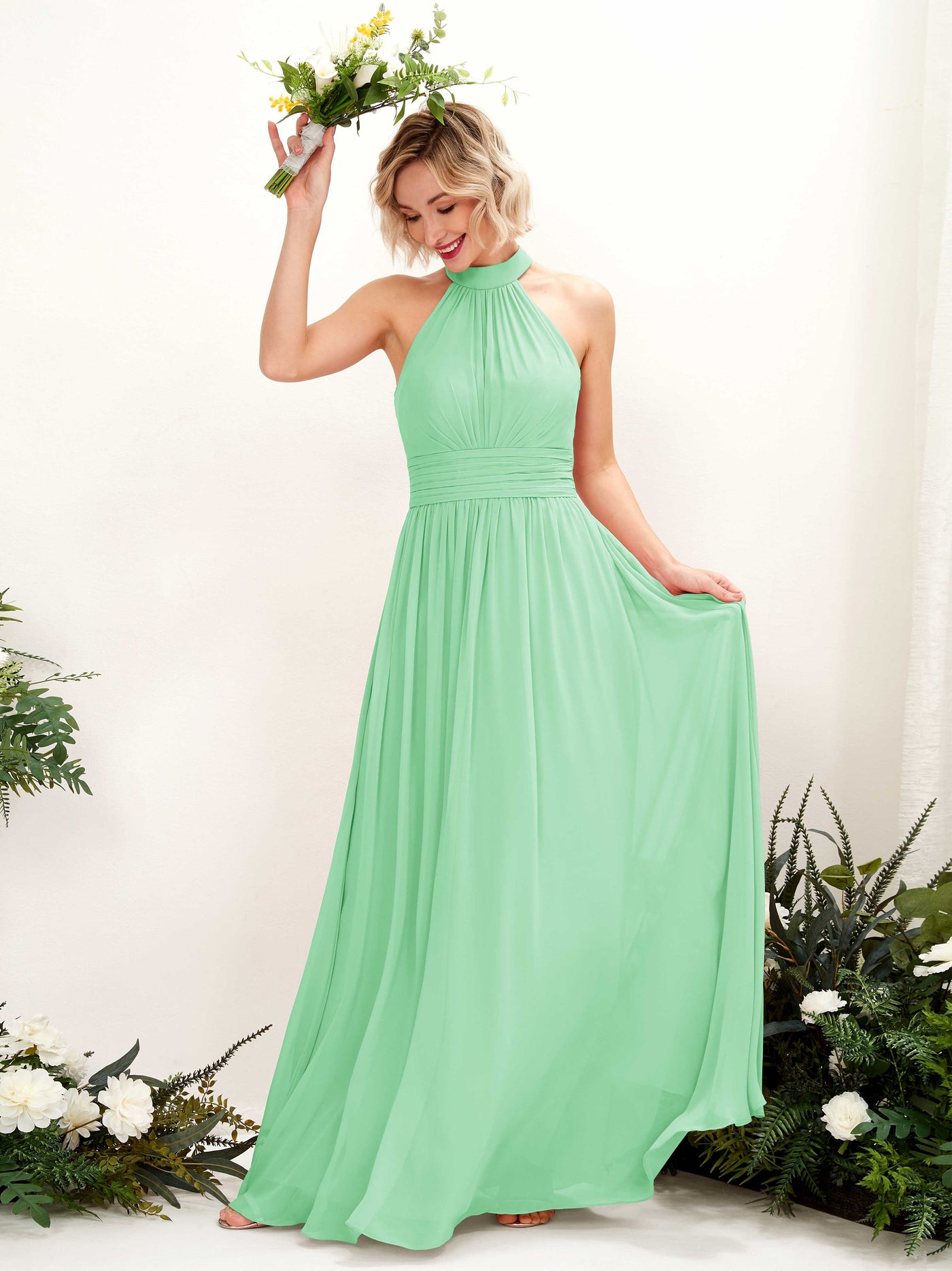Carlyna A-Linien-Kleid Rundhals Bodentiefe Brautjungfernkleider Minzgrün #farbe_minzgr-n