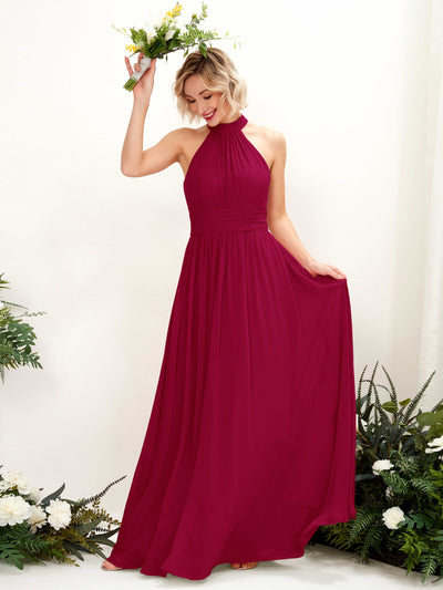 Carlyna A-Linien-Kleid Rundhals Bodentiefe Brautjungfernkleider Narrenrot #farbe_narrenrot