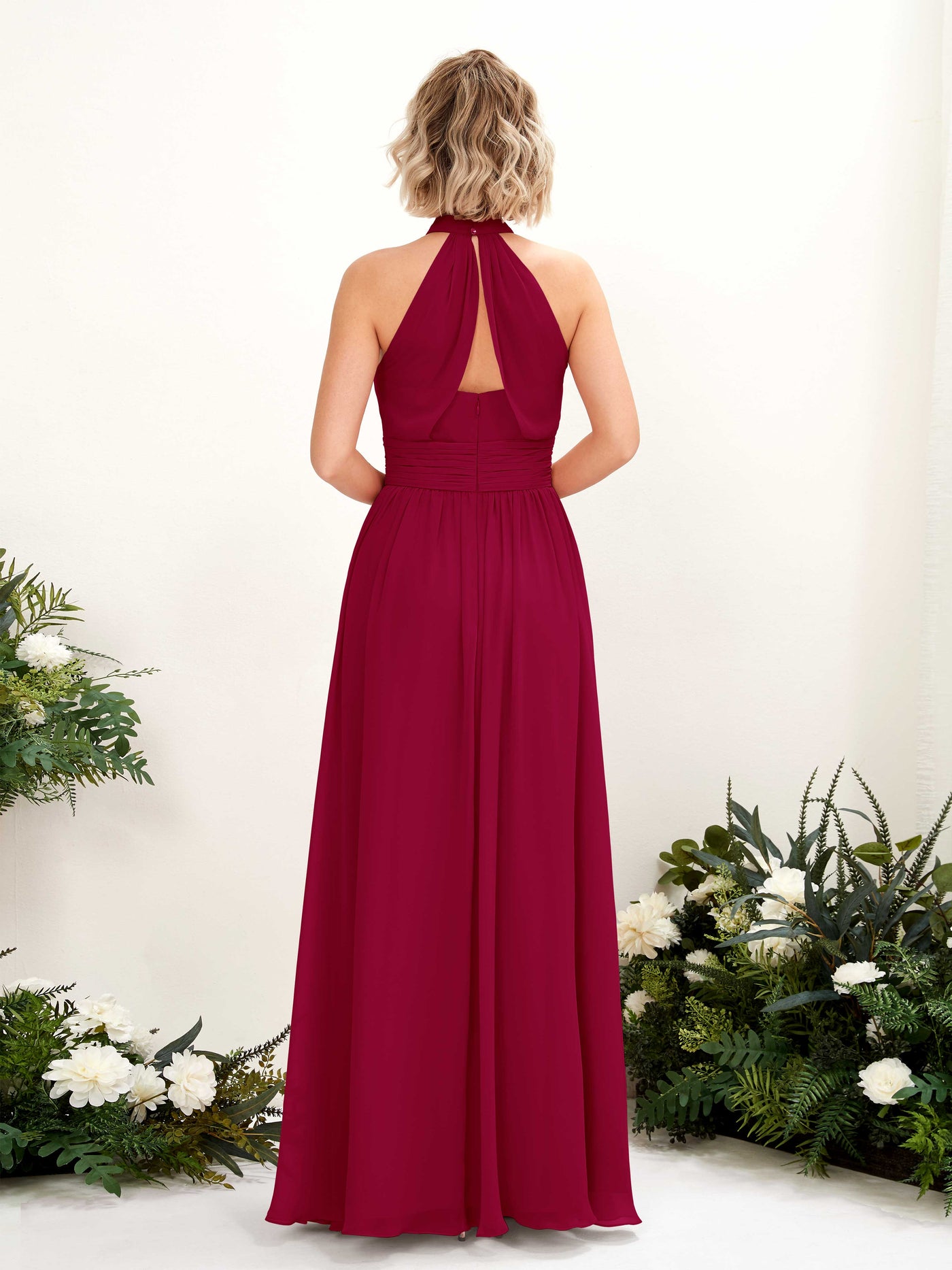 Carlyna A-Linien-Kleid Rundhals Bodentiefe Brautjungfernkleider Narrenrot #farbe_narrenrot