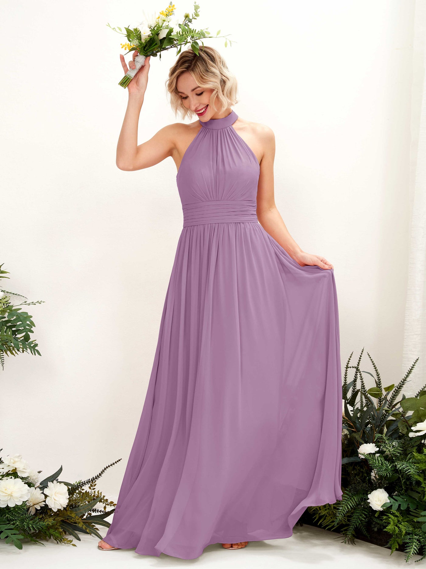 Carlyna A-Linien-Kleid Rundhals Bodentiefe Brautjungfernkleider Orchideen-Nebel #farbe_orchideen-nebel