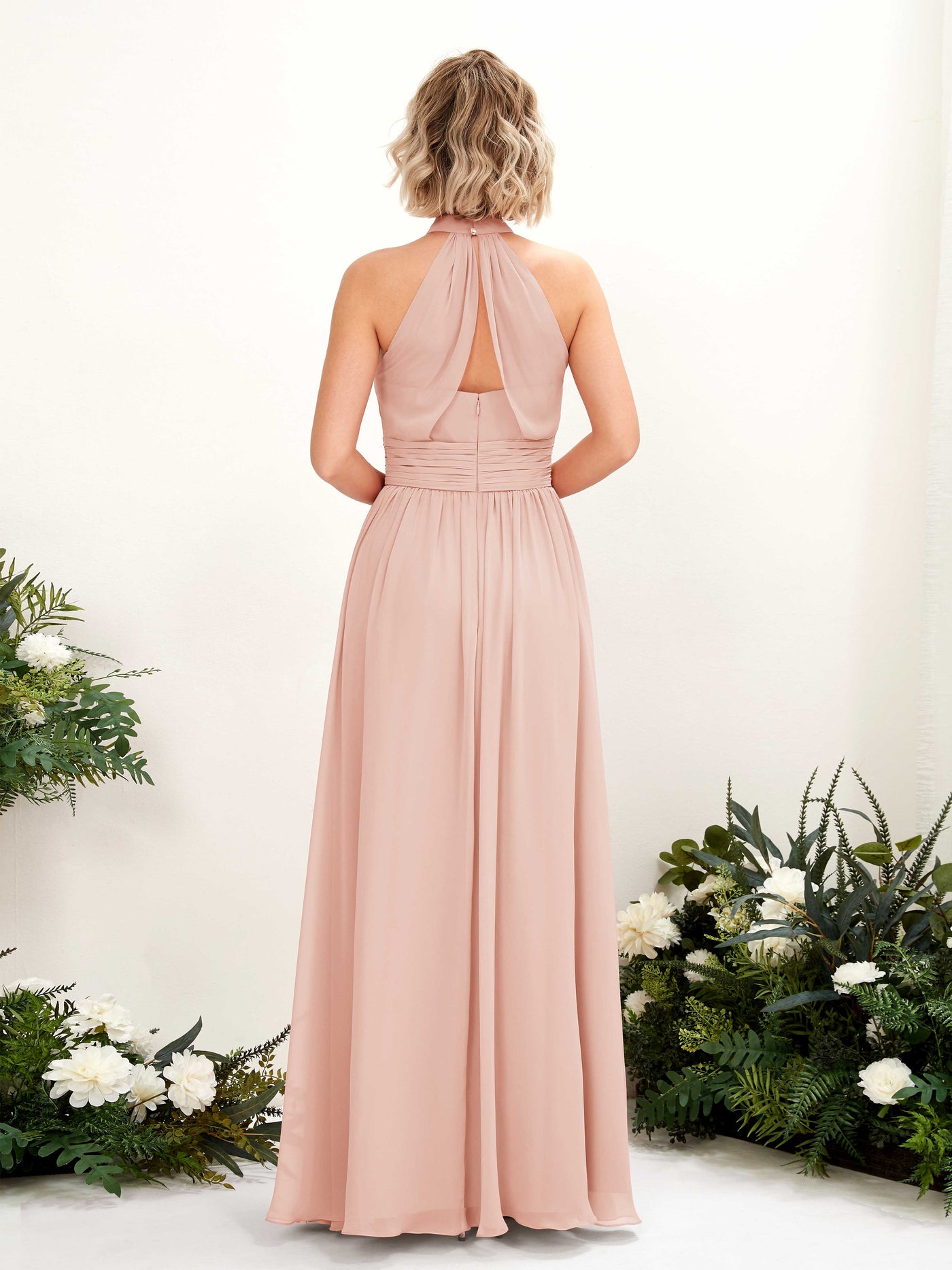 Carlyna A-Linien-Kleid Rundhals Bodentiefe Brautjungfernkleider Perlrosa #farbe_perlrosa