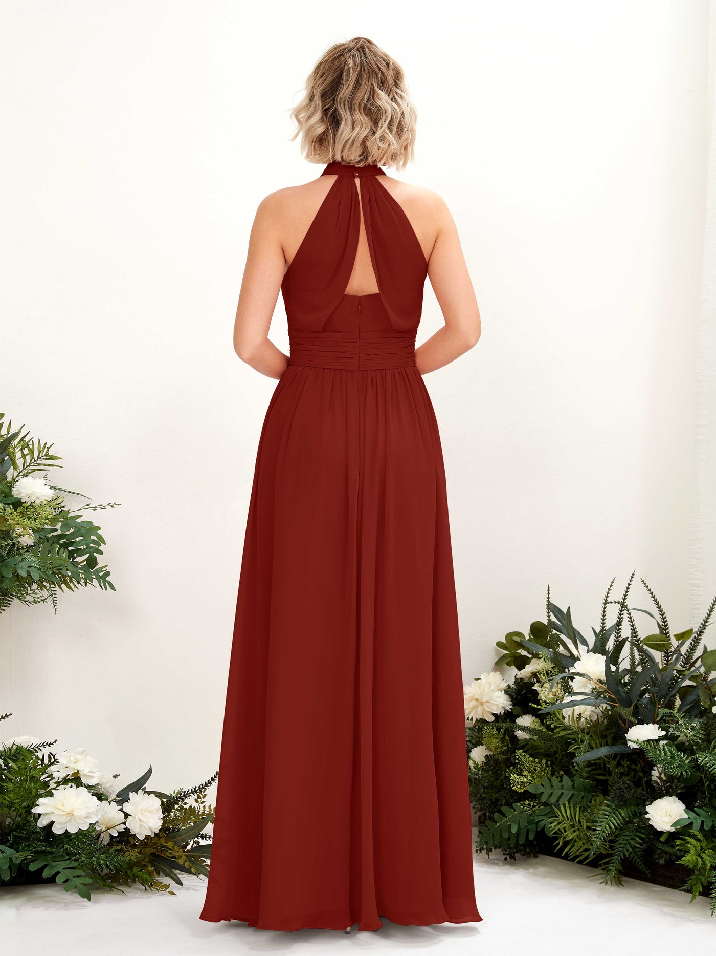 Carlyna A-Linien-Kleid Rundhals Bodentiefe Brautjungfernkleider Rostrot #farbe_rostrot