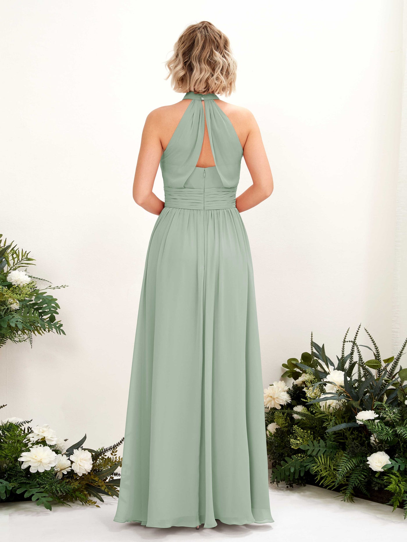 Carlyna A-Linien-Kleid Rundhals Bodentiefe Brautjungfernkleider Salbeigrün #farbe_salbeigr-n