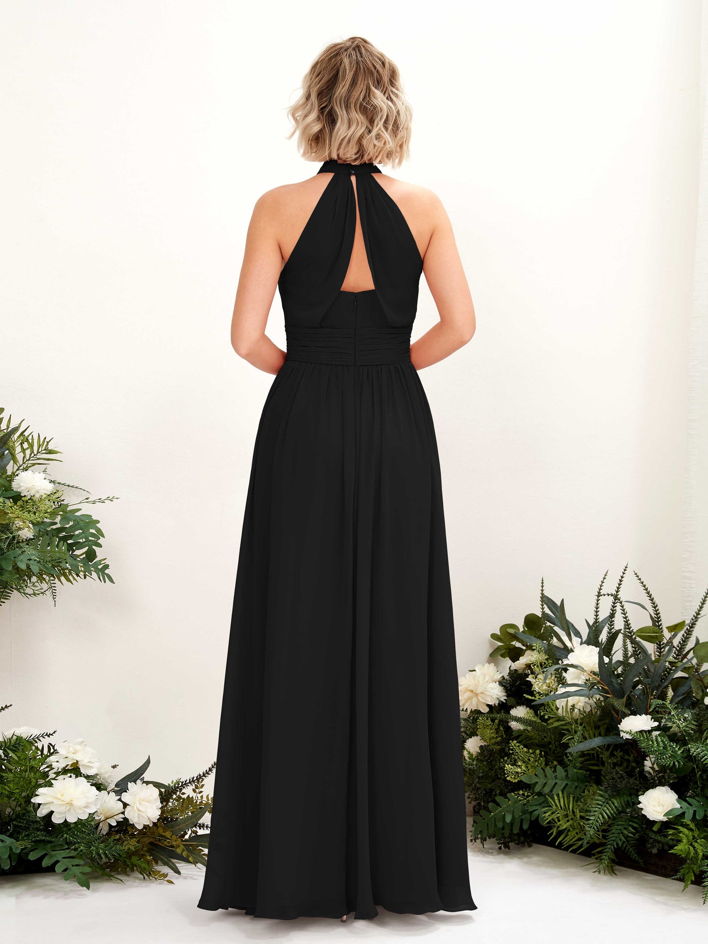 Carlyna A-Linien-Kleid Rundhals Bodentiefe Brautjungfernkleider Schwarz #farbe_schwarz