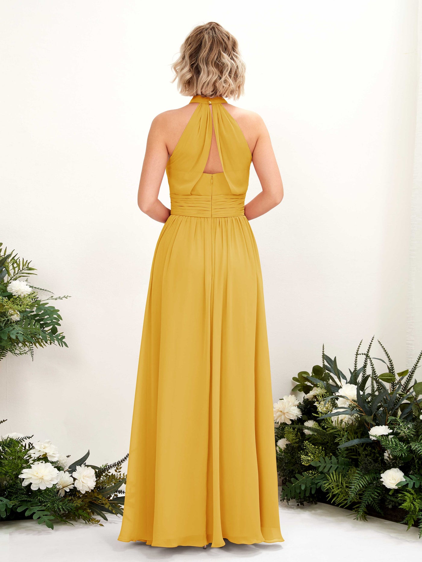 Carlyna A-Linien-Kleid Rundhals Bodentiefe Brautjungfernkleider Senfgelb #farbe_senfgelb