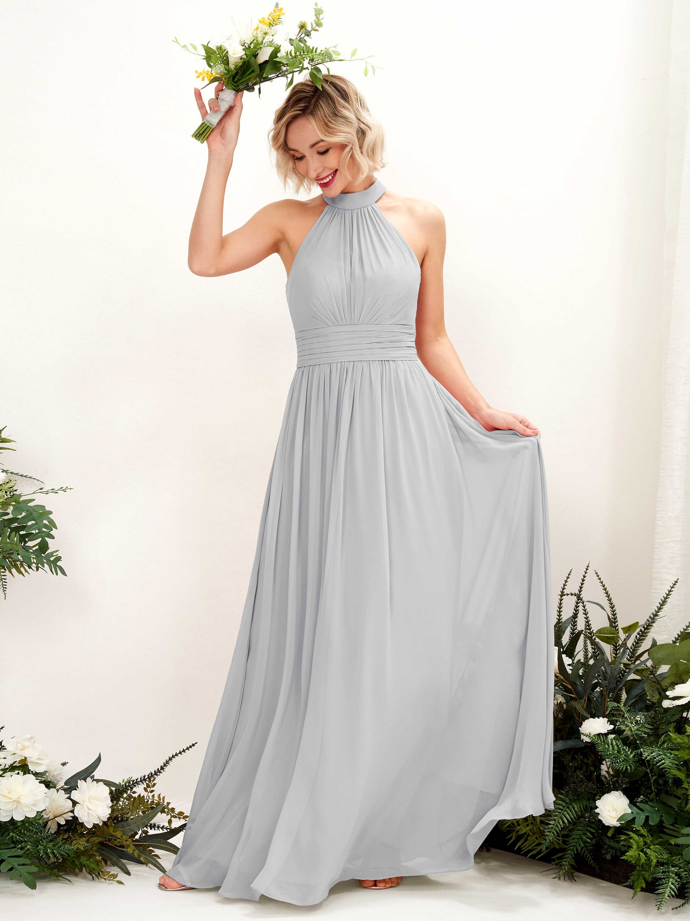 Carlyna A-Linien-Kleid Rundhals Bodentiefe Brautjungfernkleider Silber #farbe_silber