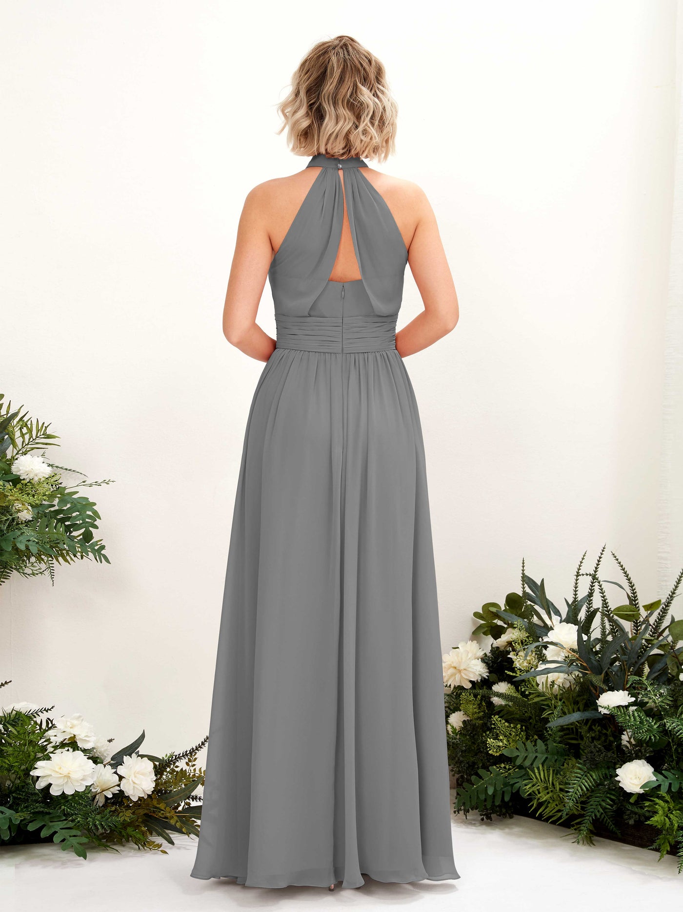Carlyna A-Linien-Kleid Rundhals Bodentiefe Brautjungfernkleider Stahlgrau #farbe_stahlgrau