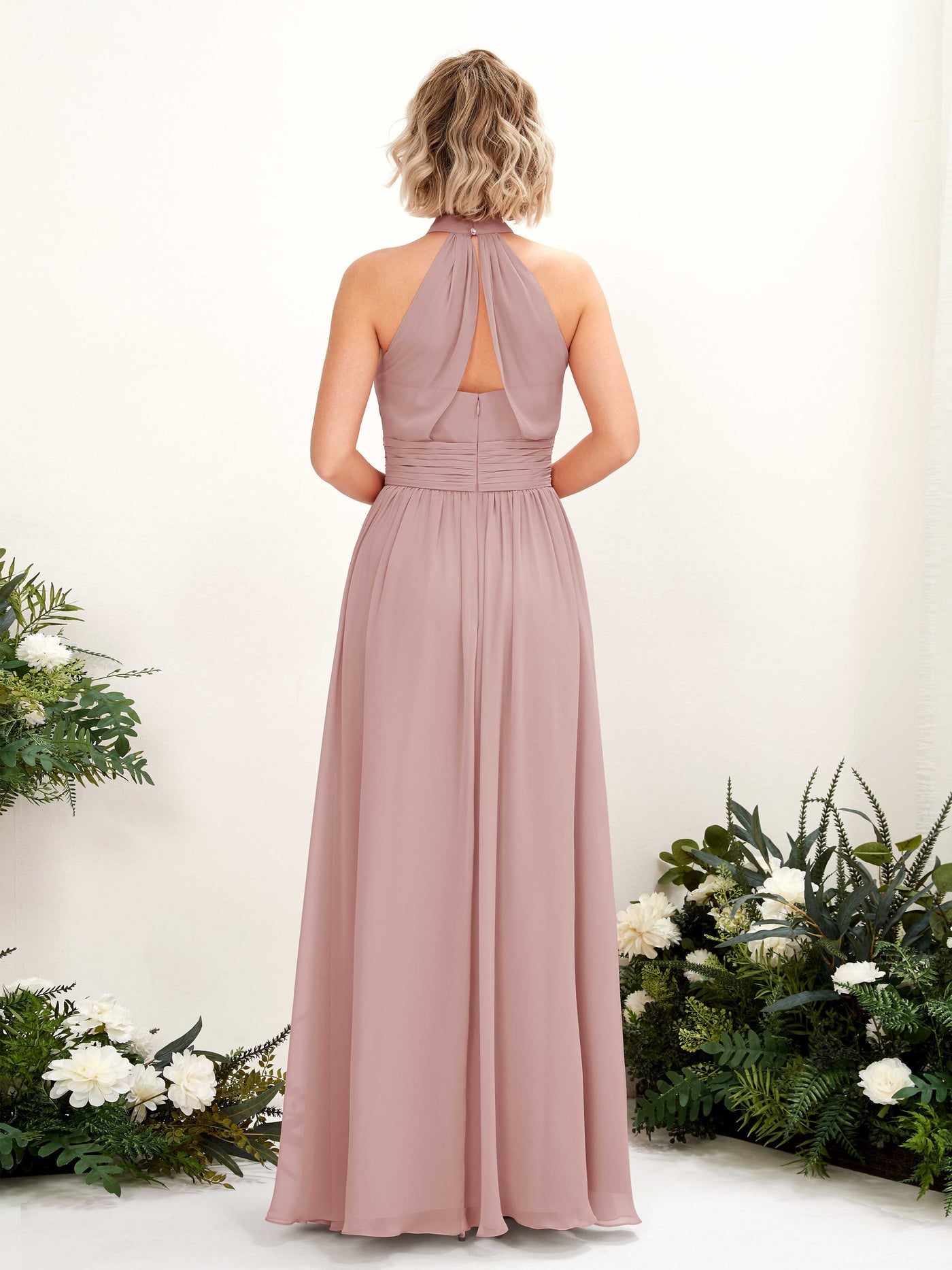 Carlyna A-Linien-Kleid Rundhals Bodentiefe Brautjungfernkleider Staubige Rose #farbe_staubige-rose