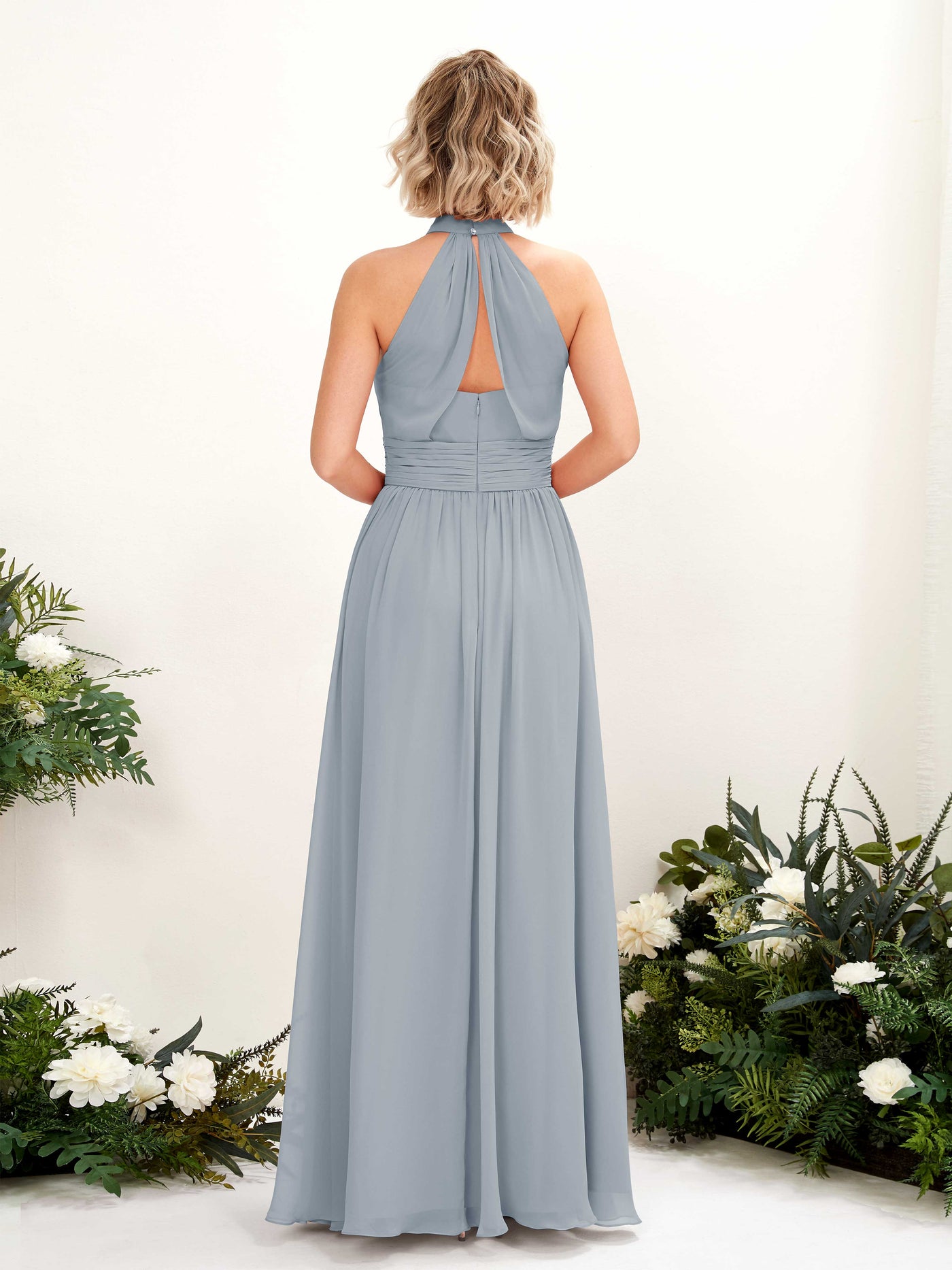 Carlyna A-Linien-Kleid Rundhals Bodentiefe Brautjungfernkleider Staubiges Blau-Upgrade #farbe_staubiges-blau-upgrade