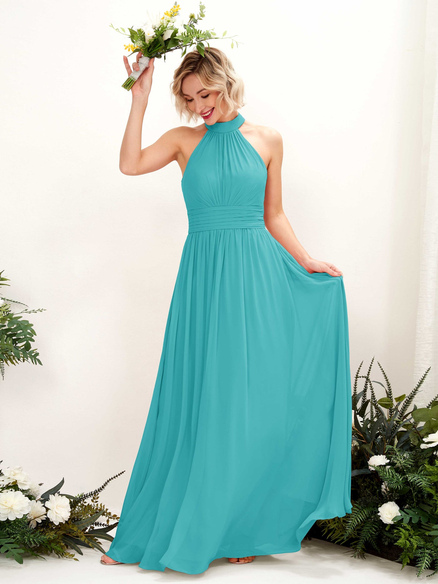 Carlyna A-Linien-Kleid Rundhals Bodentiefe Brautjungfernkleider Türkis #farbe_t-rkis