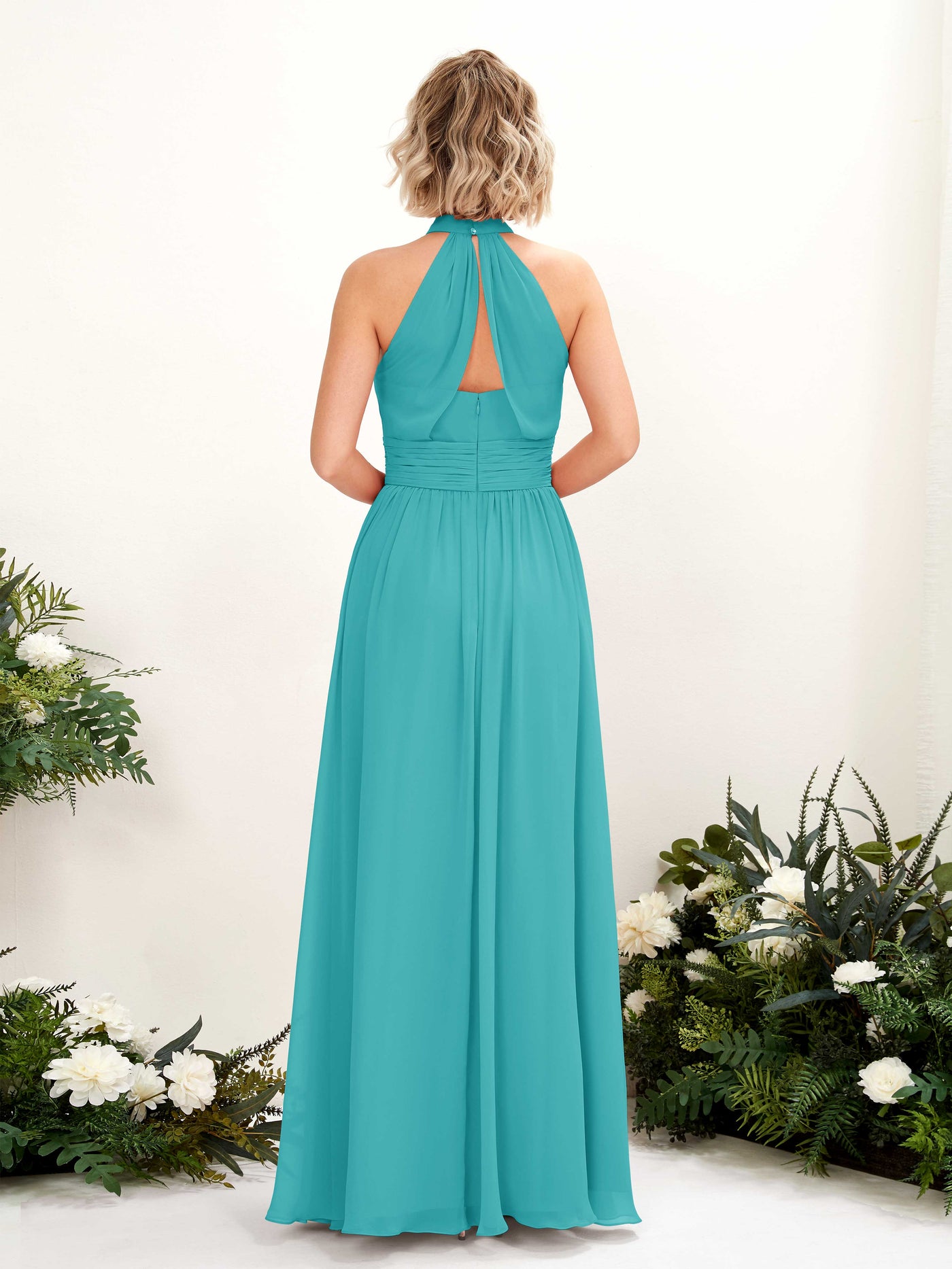 Carlyna A-Linien-Kleid Rundhals Bodentiefe Brautjungfernkleider Türkis #farbe_t-rkis