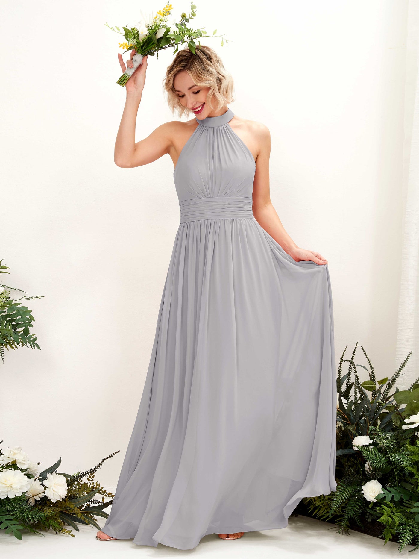 Carlyna A-Linien-Kleid Rundhals Bodentiefe Brautjungfernkleider Taube #farbe_taube