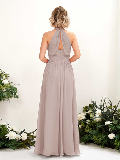 Carlyna A-Linien-Kleid Rundhals Bodentiefe Brautjungfernkleider Taupe #farbe_taupe