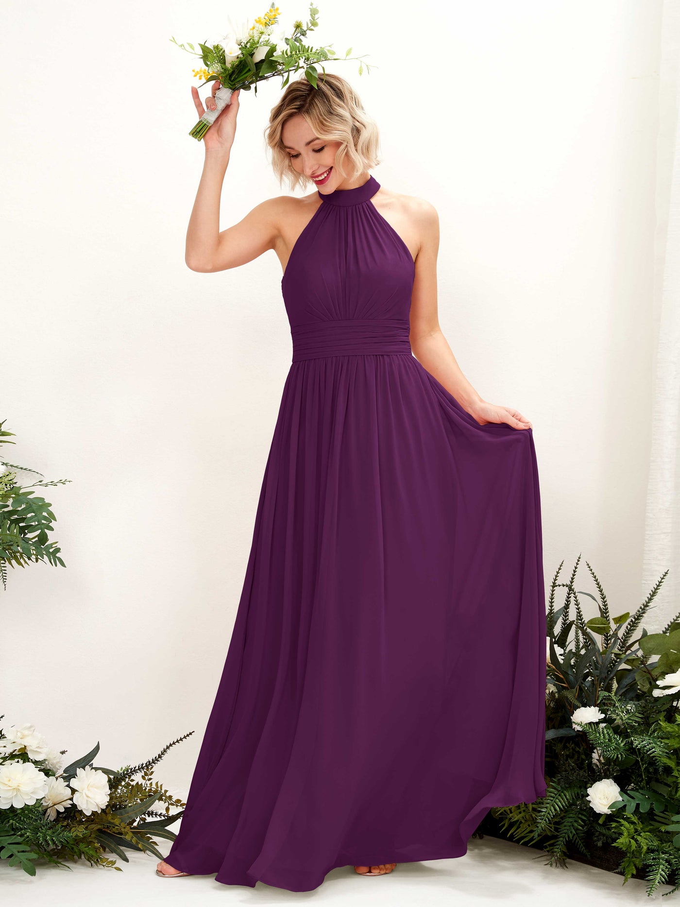 Carlyna A-Linien-Kleid Rundhals Bodentiefe Brautjungfernkleider Traube #farbe_traube
