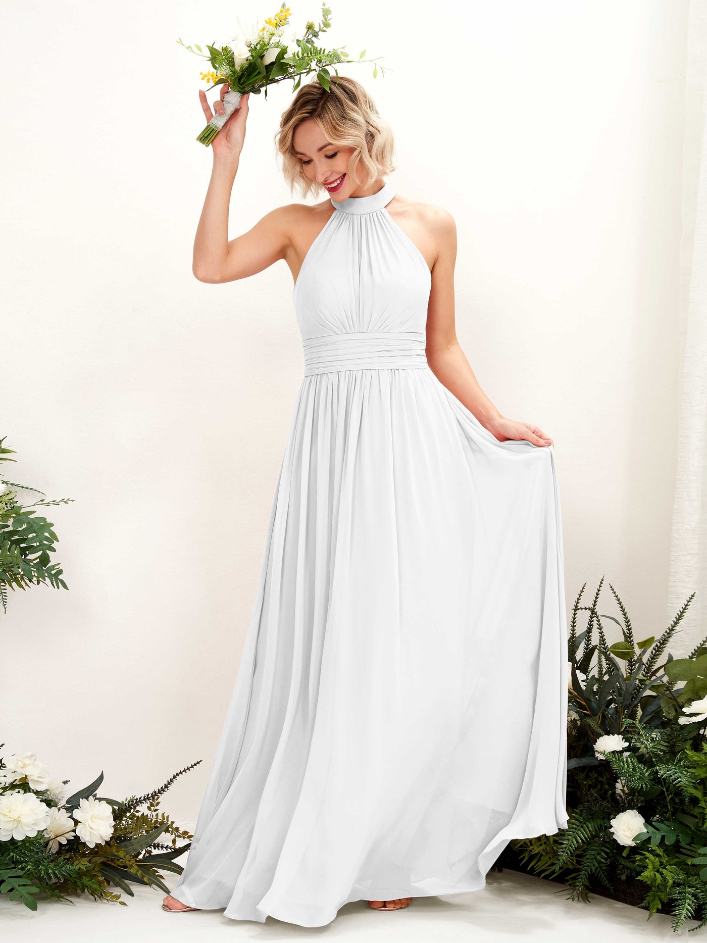 Carlyna A-Linien-Kleid Rundhals Bodentiefe Brautjungfernkleider Weiß #farbe_wei