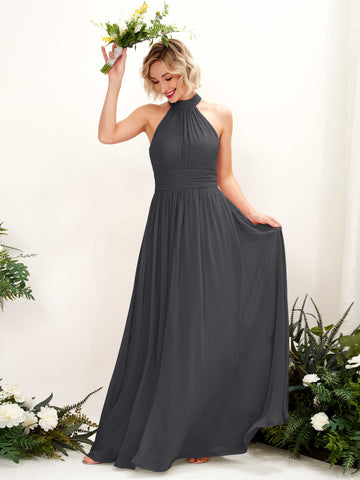 Carlyna A-Linien-Kleid Rundhals Bodentiefe Brautjungfernkleider Zinnfarben #farbe_zinnfarben