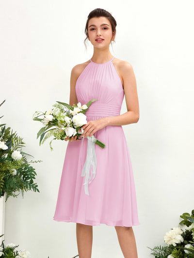 Carlyna A-Linien-Kleid Rundhals knielang Chiffon Brautjungfernkleid Bonbonrosa #farbe_bonbonrosa