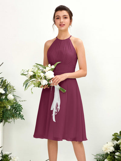 Carlyna A-Linien-Kleid Rundhals knielang Chiffon Brautjungfernkleid Chianti #farbe_chianti