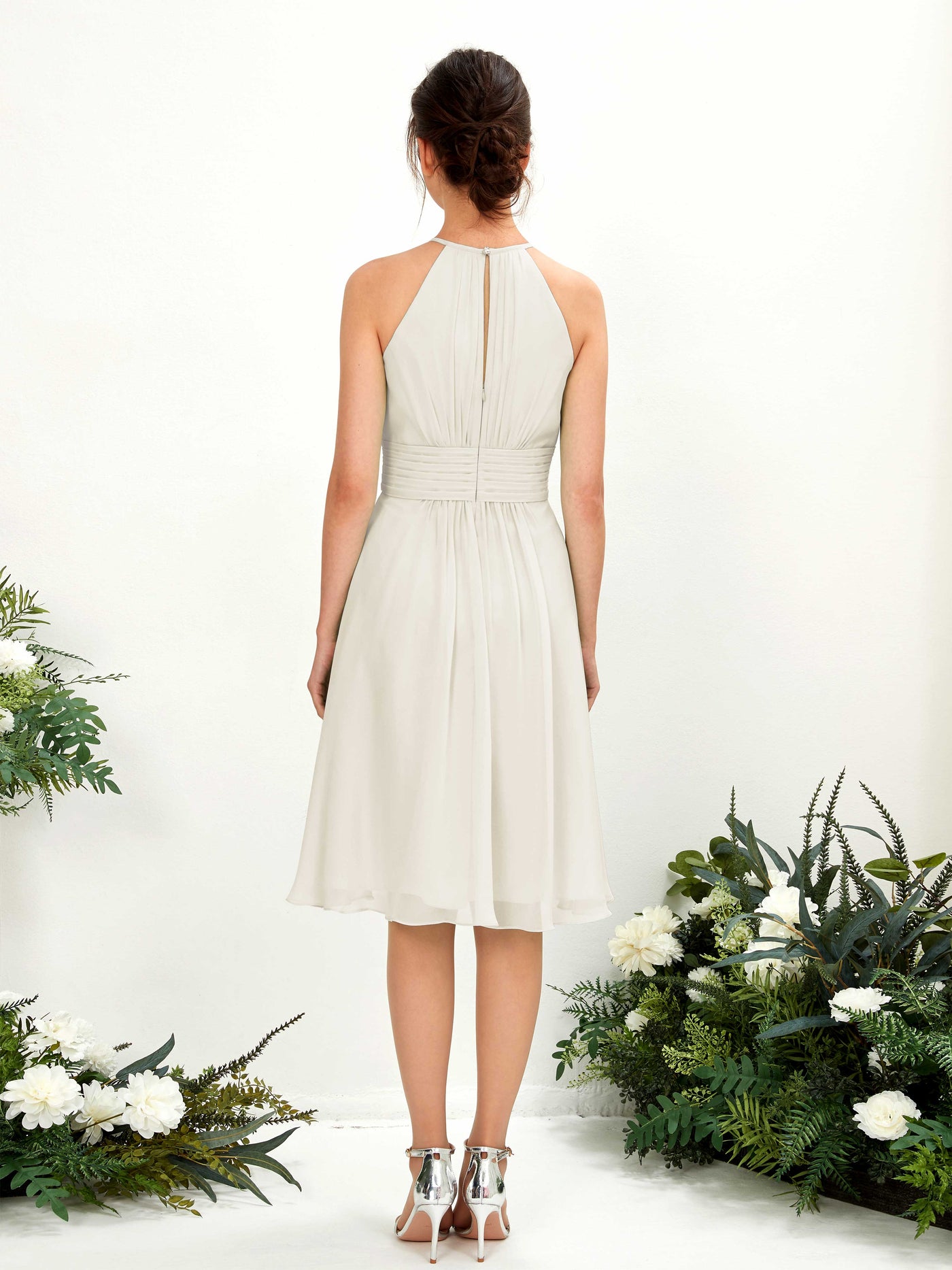 Carlyna A-Linien-Kleid Rundhals knielang Chiffon Brautjungfernkleid Elfenbein #farbe_elfenbein