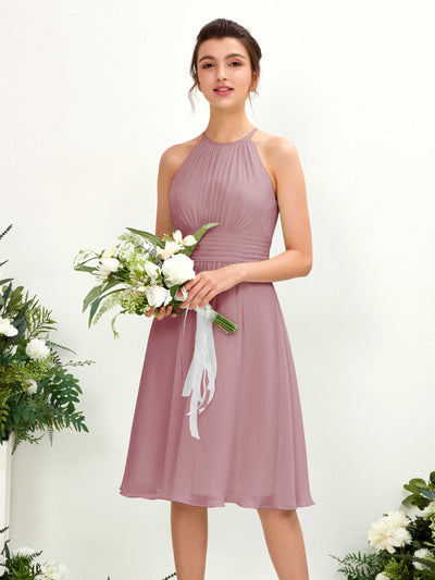 Carlyna A-Linien-Kleid Rundhals knielang Chiffon Brautjungfernkleid Klassisch Mauve #farbe_klassisch-mauve