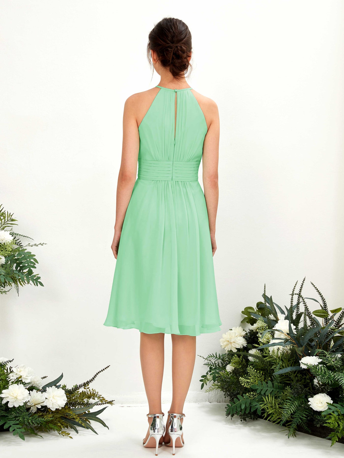 Carlyna A-Linien-Kleid Rundhals knielang Chiffon Brautjungfernkleid Minzgrün #farbe_minzgr-n