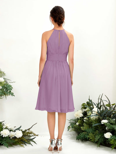 Carlyna A-Linien-Kleid Rundhals knielang Chiffon Brautjungfernkleid Orchideen-Nebel #farbe_orchideen-nebel