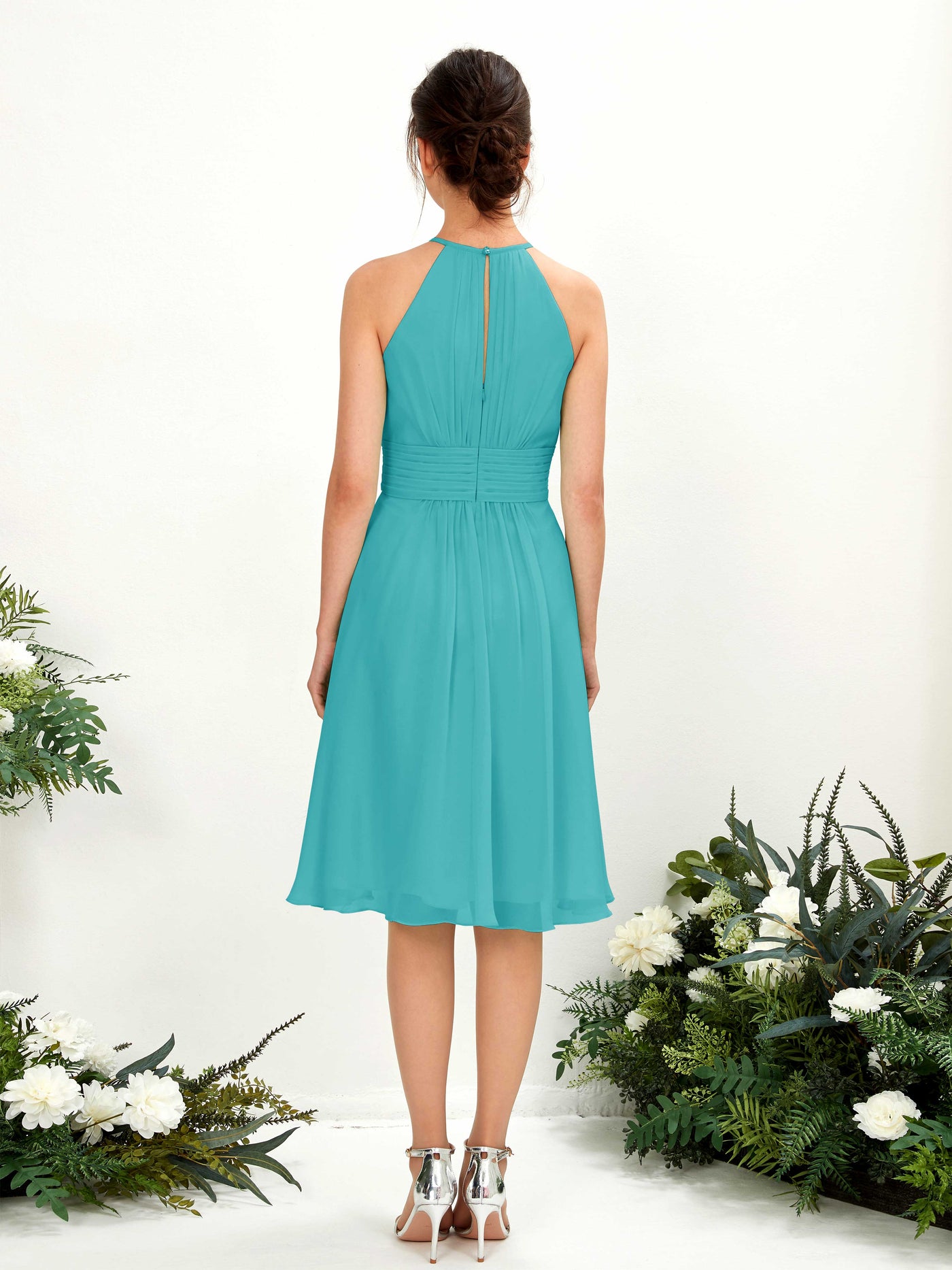 Carlyna A-Linien-Kleid Rundhals knielang Chiffon Brautjungfernkleid Türkis #farbe_t-rkis